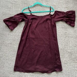 DEX Burgundy Cold Shoulder Dress